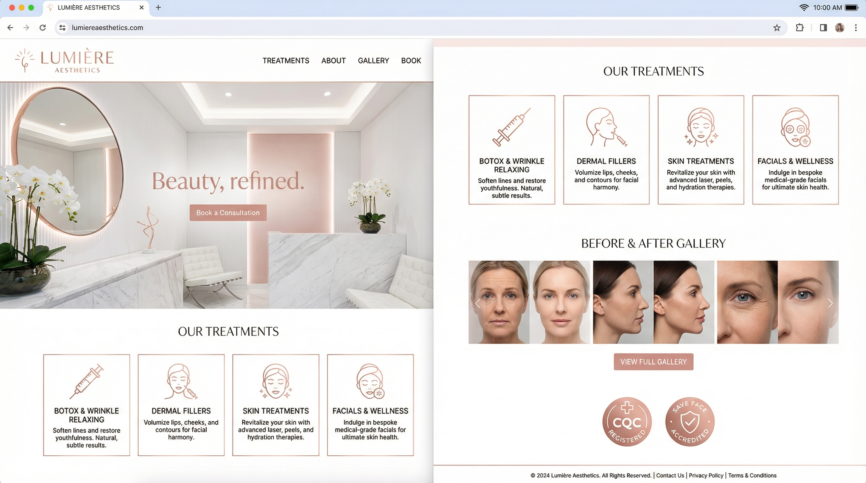 Aesthetics clinic website by Kova Mgmt
