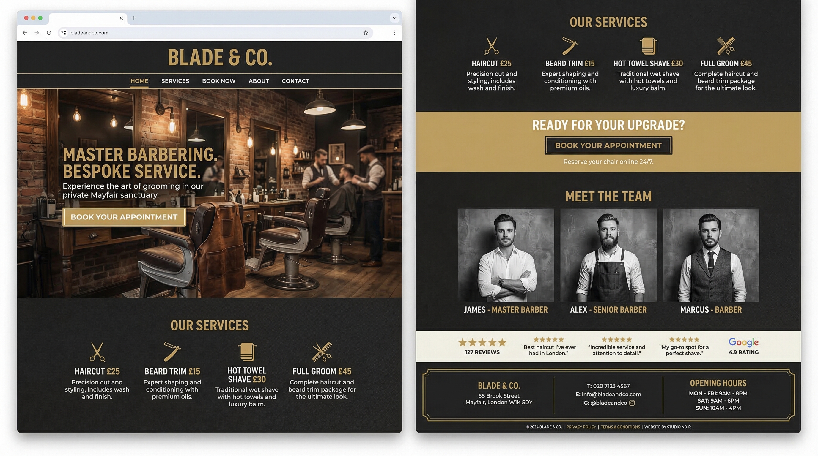 Barbershop website by Kova Mgmt
